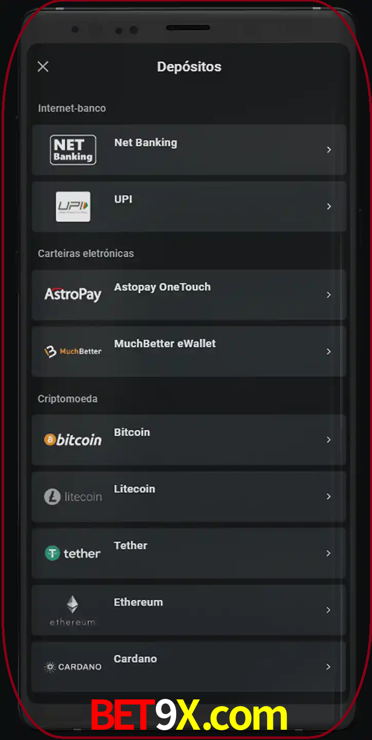 Você pode usar métodos alternativos de depósito.
